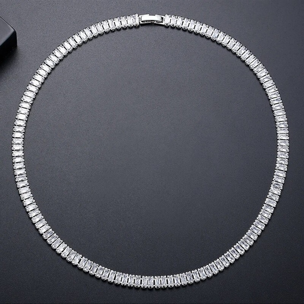 Baguette Simulated Diamond Tennis Necklace - Picture 6 of 11
